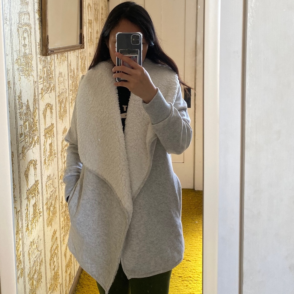 Abercrombie & Fitch Gray Sherpa Open Front Cardigan